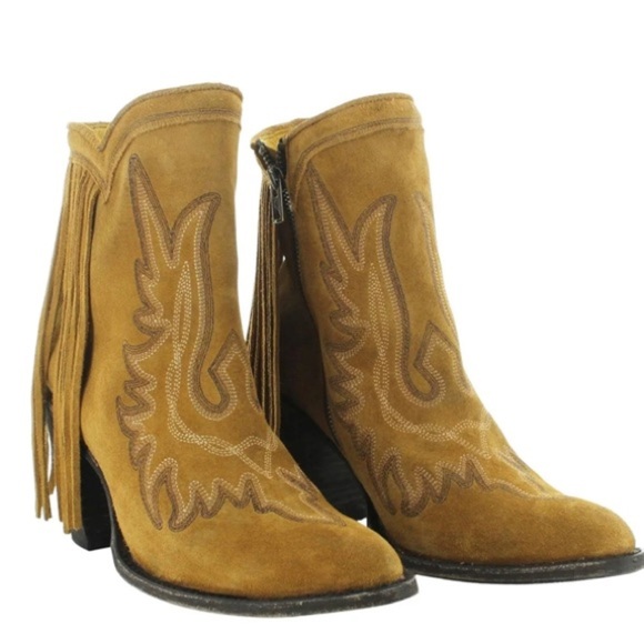 Old Gringo Tan Heeled Boots with Fringe - Picture 1 of 11